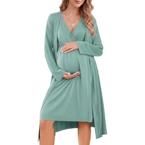 Cutecrop Maternity Nursing Gown and Robe Set Labor Delivery Hospital 2 Piece Postpartum Nightgowns Breastfeeding Lounge Set