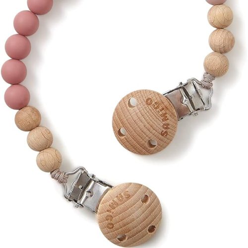 SAMiGO Pacifier Clips for Baby Girls Pacifier Holders Silicone Paci Binky Clips - 2 Pack