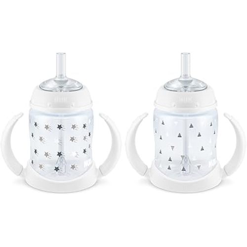 NUK Learner Straw Cup, 5oz, 2-Pack - Toddler Sippy Cup with Soft Straw for Easy Drinking, Suitable for Ages 8 Months and Up, Timeless Collection
