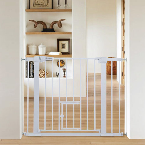 Comomy 30" H Auto Close Walk Thru Safety Gate with Pet Door Pressure Mounted & Reviews | Wayfair