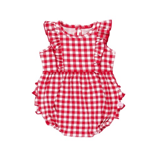 Gingham Cotton Ruffle Bubble Romper, 0-3M