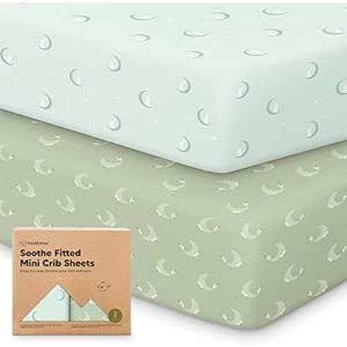 2-Pack Mini Crib Sheets Fitted - 38x26 Pack N Play Sheets for Pack and Play Mattress, Organic Cotton, Soft & Breathable Playard Bedding, Neutral Mini Toddler Bed Cover for Boys, Girls (Lunaris)