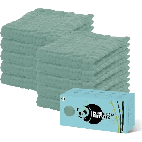 HIPHOP PANDA 10 Pack 6-Layers Muslin Burp Cloths Large - Durable 100% Cotton - Baby Essentials Extra Absorbent and Soft Boys & Girls Rags for Newborn Registry (Green, 20" X10")