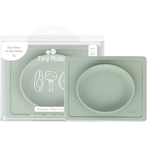 ezpz Tiny Plate (Sage) - Silicone Suction Placemat + Plate for Infants - 6 months+ - Baby Led Weaning Supplies - Fits on Most Highchair Trays