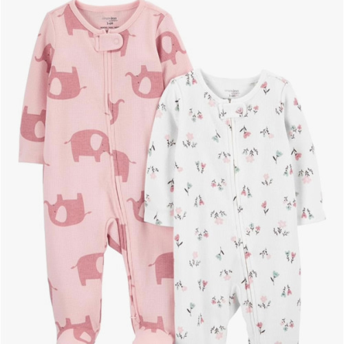 Simple Joys by Carter's baby-girls 2-way Zip Thermal Footed Sleep and Play, Pack of 2