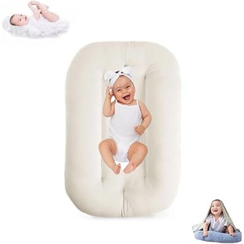 Lucakuins Baby Lounger for Infants 0-12 Months, Bionic Design, Organic Cotton Breathable Lounger