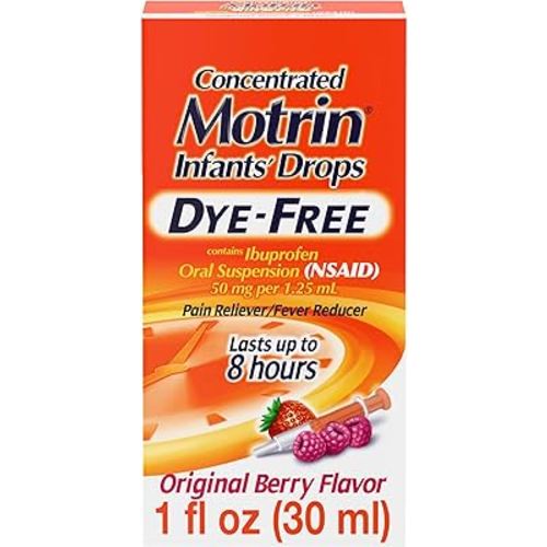 Motrin Infants' Oral Suspension Concentrated Liquid Medicine Drops with Ibuprofen, NSAID Infant Fever Reducer and Pain Reliever for Babies, Dye-Free, Alcohol-Free, Berry Flavor, 1 FL OZ