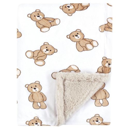 Hudson Baby Unisex Baby Plush Blanket with Furry Binding and Back, Teddy Bears, One Size