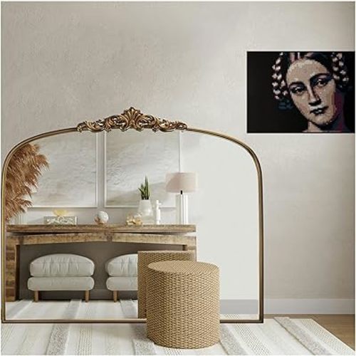 Vintage Gold Ornate Baroque Mirror - 36"X30" Arched Antique Brass Mirror with Full Metal Frame - Ideal for Entryway, Fireplace, Living Room, Hallway, Bathroom