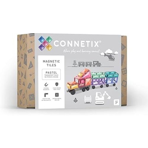 CONNETIX Magnetic Tiles Pastel Transport Pack, 50 Pieces