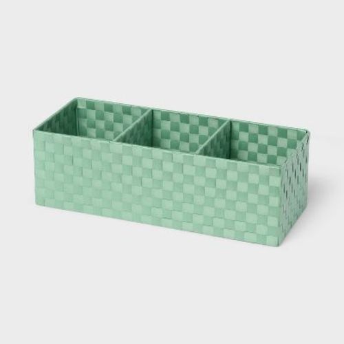 Woven Plastic 3 Compartment Bin Green - Brightroom™