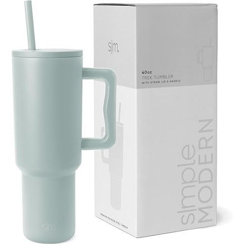 Simple Modern 40 oz Trek Tumbler with Handle and Straw Lid | Cup Holder Friendly Insulated Stainless Steel Travel Mug | Sea Glass Sage