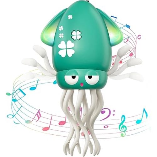 Dancing Octopus Baby Toy, Electric Crawling Octopus Tummy Time Toy, Rechargeable Magic Dancing Music Squid for 3 4 5 6 Year Old Kids Boy Girl Birthday Gifts, Funny Squid for Office Desk Decor (Green)