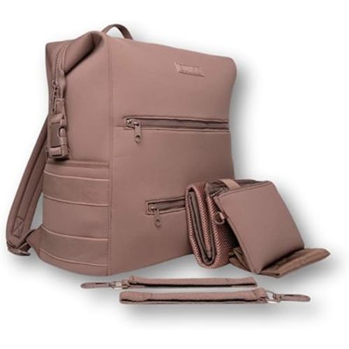 BUNSO Diaper Bag Backpack, Water-resistant Neoprene Bag With Changing Pad, Stroller Straps, Wet Bag and Pouch - MAUVE