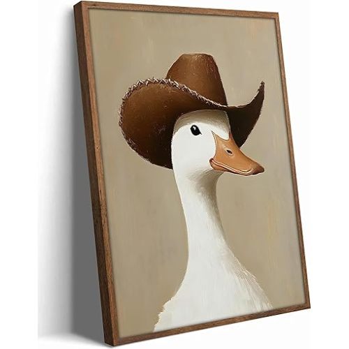 Vintage Cowboy Silly Goose Wall Art - Eclectic Western Geese Painting Picture - Funny Duck Animals Poster Print Artwork for Living Room, Bedroom, Farmhouse, Bathroom (16x24in)