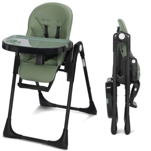 Kinder King Foldable High Chair for Baby, Toddler Feeding Chair with Detachable Double Trays, Green