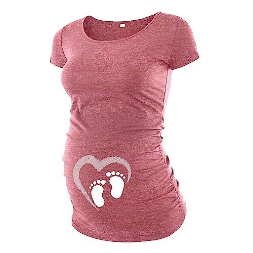 Short Sleeve Maternity Shirts for Women Casual Graphic Pregnancy Announcement Shirts Ruched Sides for Expecting Moms