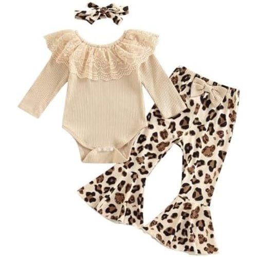 3Pcs Baby Girl Clothes Mama's Baby Long Sleeve Romper Infant Baby Leopard Outfits 0-18 Months