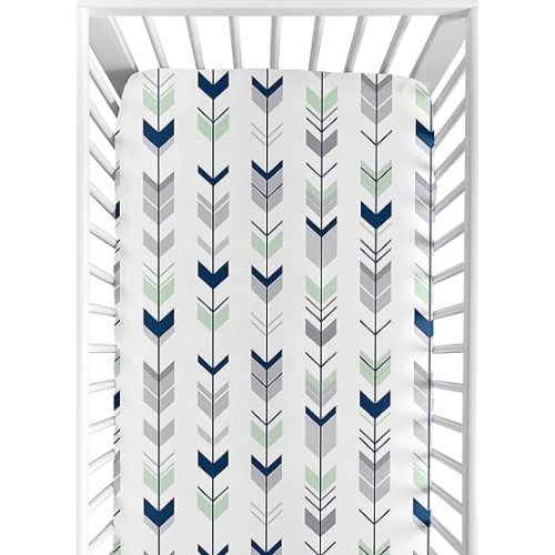 Sweet Jojo Designs Fitted Crib Sheet for Grey, Navy Blue and Mint Woodland Arrow Baby/Toddler Bedding Set Collection - Arrow Print