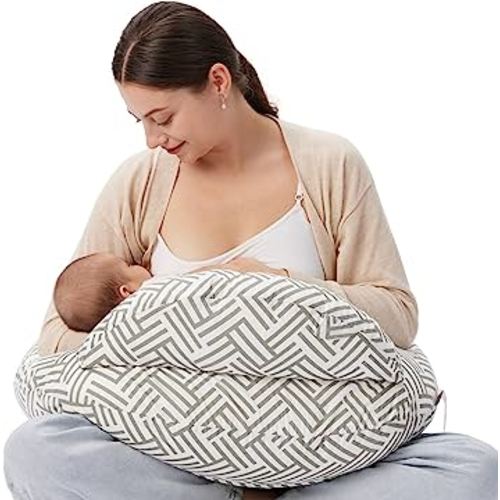 Momcozy Original Nursing Pillow, Ergonomic Breastfeeding Pillows with Security Fence for Baby, Adjustable Waist Strap and Removable Cotton Cover, Geometry