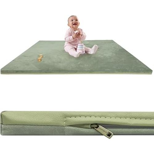 Padded Baby Play Mat for Floor,1.2" Thick Foam Nursery Rug with Removable Washable Cover,Non Slip Soft Velvet Kids Play Crawling Mat for Toddlers,Infants,Yoga Mat,Tatami Mat
