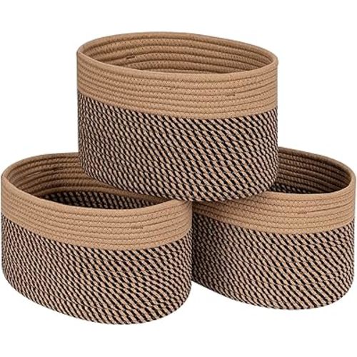 CubesLand Cube Shelf Closets Storage Baskets Bins Set 3, Woven Rope Basket for Organizing/Storage, Long-lasting & Skin-friendly, Stylish Room Decor, Camel/Mixed Black Rope Basket