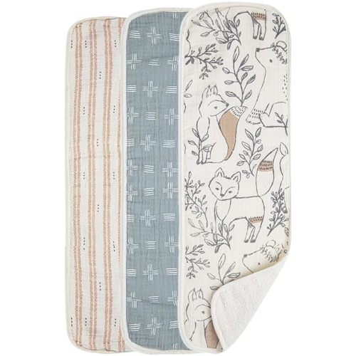Crane Baby Muslin Baby Burp Cloths, Lightweight Absorbent Burp Cloth, Woodland Animal, Set of 3, 7" x 20", Newborn Baby Essentials, Burp Cloths Baby Boy, Burp Cloths Baby Girl, Baby Newborn Essentials