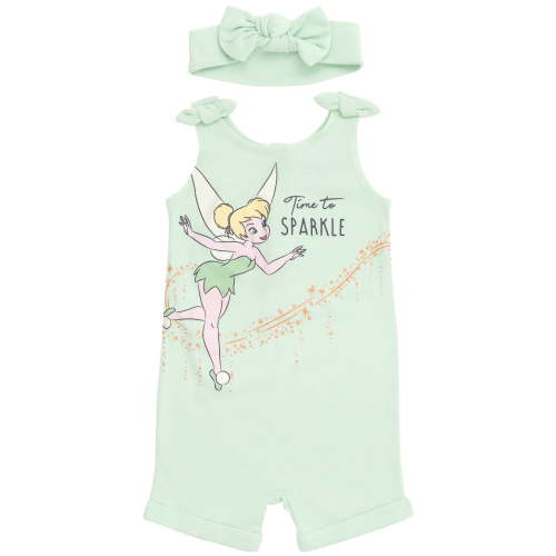 Disney Classics Tinker Bell Newborn Baby Girls French Terry Romper and Headband Newborn to Toddler