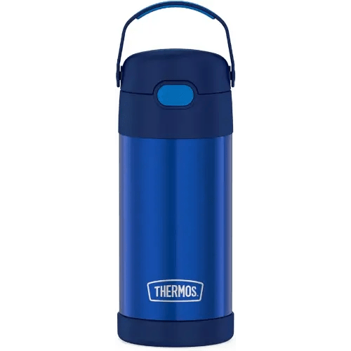 THERMOS FUNTAINER 12 Ounce Stainless Steel Vacuum Insulated Kids Straw Bottle, Blue