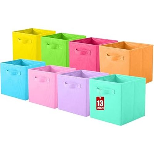 ShellKingdom Storage Bins, Foldable Fabric Storage Cubes And Cloth Organizer Drawer For Closet And Toys, 13 X 13 X 13 INCH, 8 Pack (8 Colors)