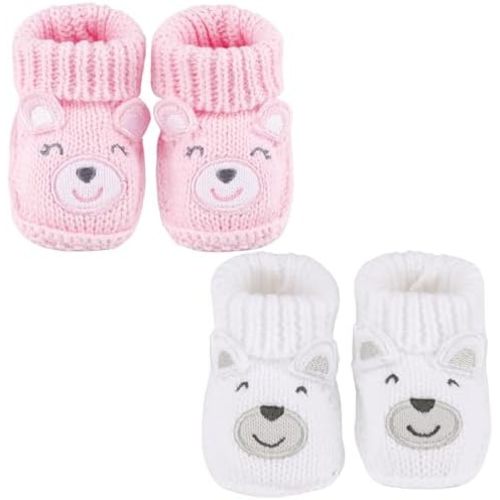 Newborn Knit Booties Soft Baby Sock Boots for Infant Boys Girls First Walkers 2 Pairs, 0-3 Months