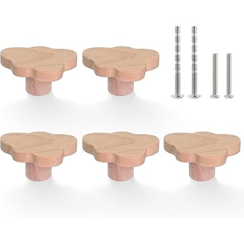 6 Pcs Wood Drawer Knobs, Cloud Shape Wooden Cabinet Knobs Boho Dresser Knobs Pulls Handles, Wood Cupboard Door Knobs Drawer Pulls Cabinet Hardware (Cloud Shape)