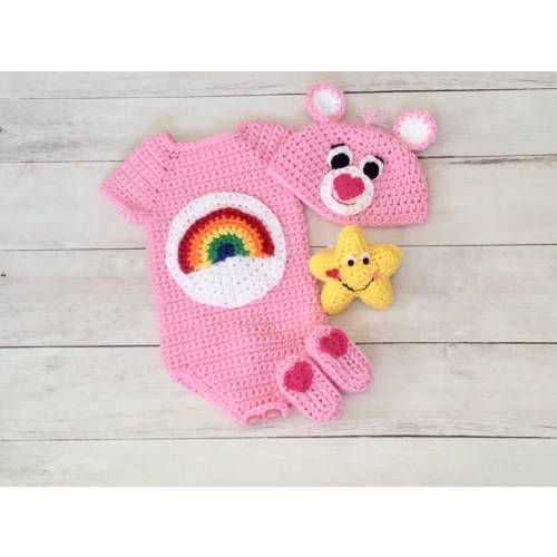 Crochet Care Bear Photography Prop/Newborn Photo Prop/Rainbow Bear/Baby Shower Gifts/CareBear Cake Smash/Cheer Bear/Infant Halloween Costume