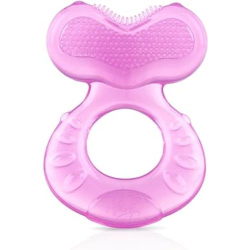 Nuby Silicone Teethe-eez Teether with Bristles, Includes Hygienic Case, Pink