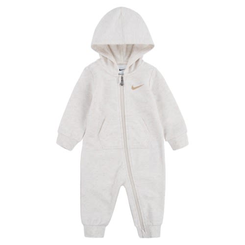Baby Hooded French Terry Romper, 6M- Only 1 left, Pale Ivory Heather
