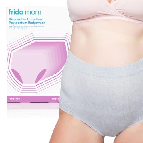 Frida Mom Women's Postpartum Underwear for C-Section Recovery, Disposable High Waist, Seamless with Stretchy Support, Postpartum Essentials, Size Regular (Waist 28"-42" Stretched), 8 Count, Gray