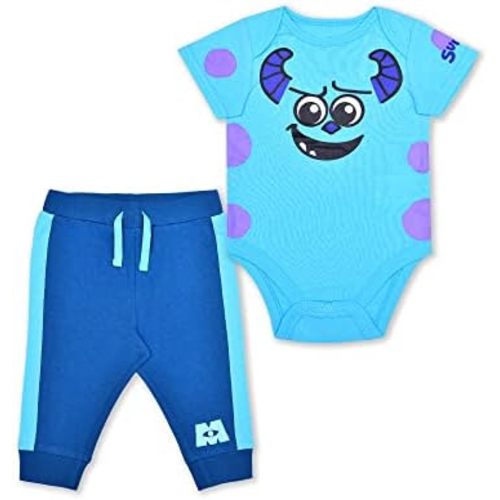 Disney Monsters Inc Boys’ Mike or Sully Short Sleeve Bodysuit and Jogger Pants Set for Newborn and Infant