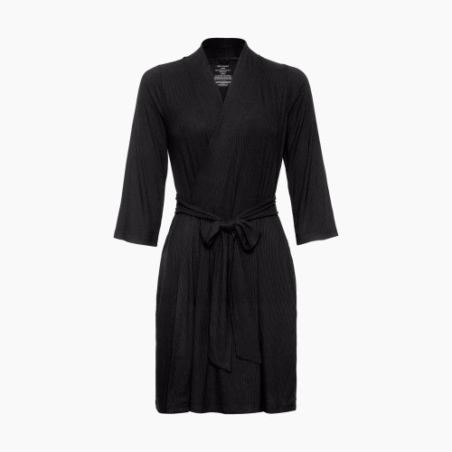 Posh Peanut Womens Robe - Solid Ribbed -Black, S/M 0-6