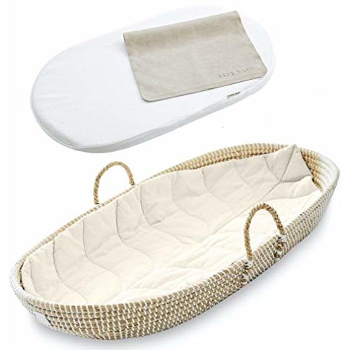 BEBE BASK Premium Baby Changing Basket - Artisan-Crafted Seagrass - Rope Handles - Changing Basket for Baby Dresser - All Accessories Included - Complete Set for Nursery (Natural)