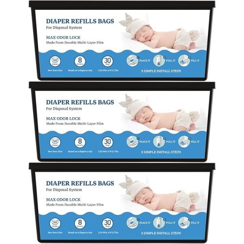 Diaper Refill Bags for Genie Easy Roll & Platinum Diaper Pails, Lasts Up to 6 Months,90 Bags,7-Layer Odor-Barrier Technology