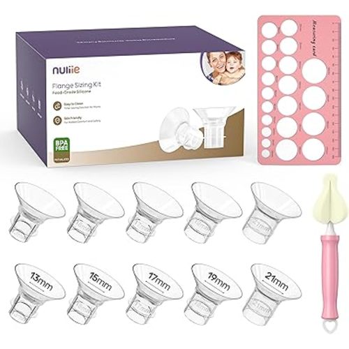 Nuliie 10PCS Flange Sizing Kit 13/15/17/19/21mm for 24mm Flange/Shield of Most Pumps, Silicone Flange Insert for Momcozy/Spectra/Bellababy Breast Pump, Breastfeeding Essential Pumping Kit for Moms