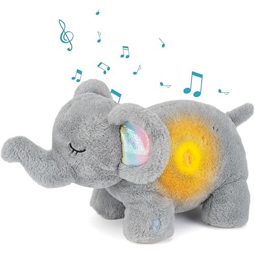 Baby Cry Sensor Soother Sleepy Bedtime Elephant Sleep Soother Sleeping Breathing Stuffed Aanimal for Anxiety White Noise Infant Stuffed Animal Elephant Toy Nursery Decor with Night Light&Nursery Decor