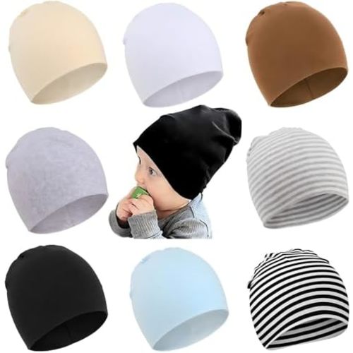 DRESHOW BQUBO 8 Pack Unisex Baby Beanie Hat Infant Toddler Kid Hats Baby Soft Cute Knit Cap Nursery Beanie
