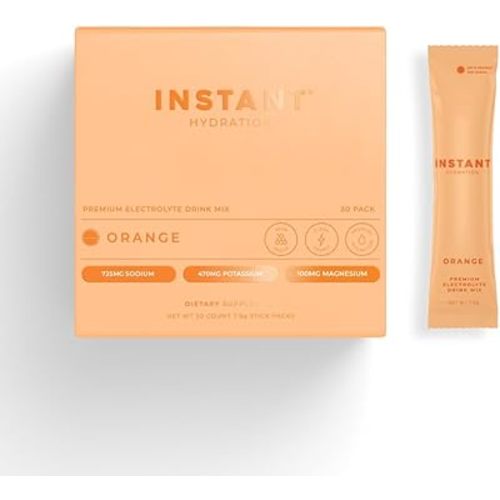 Instant Hydration Electrolytes Powder Packets - Citrus Orange Drink Mix - Zero Sugar - Keto, Vegan, Gluten-Free, Non-GMO - Boost Recovery, Brain Health, Muscle & Tissue Support- 30 Sticks