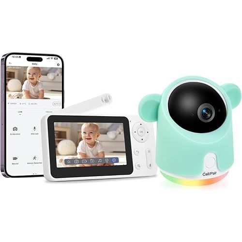 Baby Monitor with Camera and Audio, 1080P Baby Camera Monitor WiFi Smartphone App Control Night Vision 4.3” Screen 2-Way Talk Temperature & Humidity Sensor Lullabies Motion & Cry Detection iOS/Android