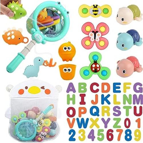 Baby Bath Toys for Toddlers 1-3, Kid Bathtub Toy with 36 Foam Bath Letter & Number, Fishing Games with Fish Net, Water Pool Toy with Storage Bag, Shower Toy Gift for Boy Girl Infant 1 2 3 4 5 6