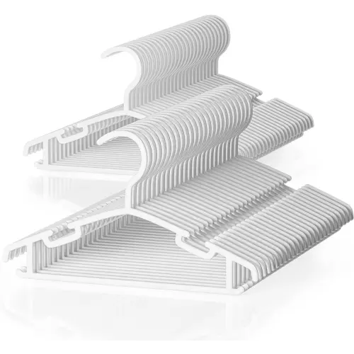 Kids Plastic Hangers, Baby Clothes Hangers for Closet 50 Packs Non-Slip Toddler Hangers for Infant Child Clothing, Small Children, for Pants Coats Skirts (White)