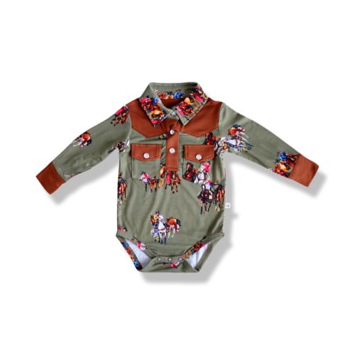 Waco Long Sleeve Western Pearl Snap Collared Bodysuit