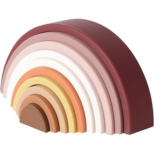 BESSENTIALS Silicone Stacking Rainbow, Silicone Baby Stacking Toys, Preschool Toys Boho Baby Toys, Stacking Toy & Teething Toys, 10 Pacs Baby Toys,Rainbow Stacker for Kids and Babies.BPA-Free.