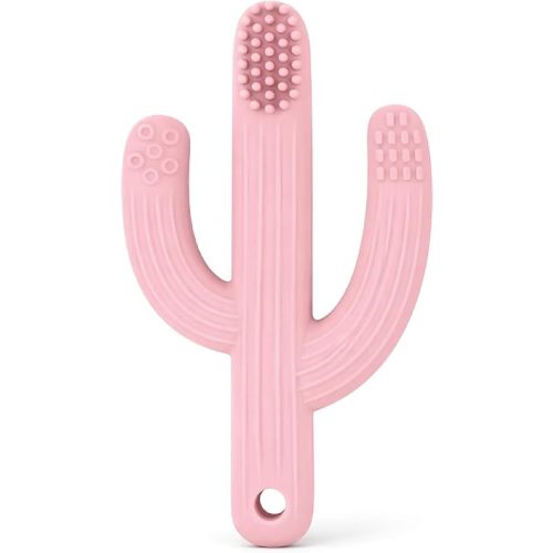 Lulyboo Training Baby Toothbrush, Silicone Teething Toothbrush, Self Soothing Pain Relief for Teething, 0-12 Months (Pink)